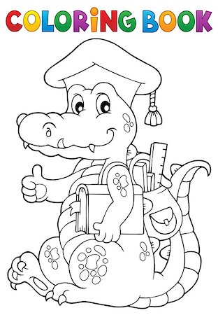 simsearch:400-04240970,k - Coloring book school theme crocodile - eps10 vector illustration. Stock Photo - Budget Royalty-Free & Subscription, Code: 400-08964187