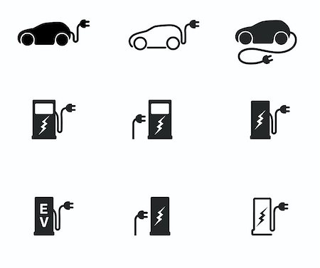 simsearch:400-05704598,k - Vector illustration of electric powered car and charging point icons Stock Photo - Budget Royalty-Free & Subscription, Code: 400-08964958