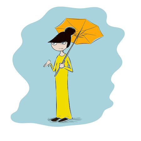 Vector colorful eps10 illustration of a japanese geisha, funny girl in maxi dress with orange umbrella Stock Photo - Budget Royalty-Free & Subscription, Code: 400-08964984
