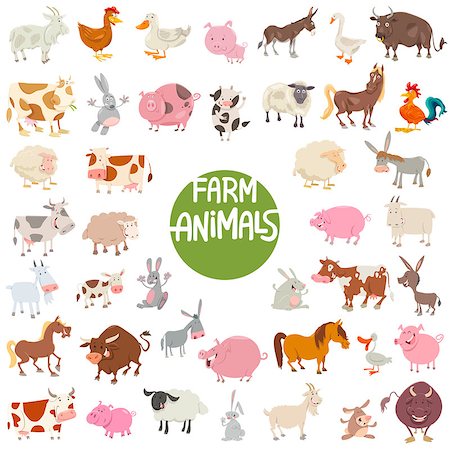 Cartoon Illustration of Cute Farm Animal Characters Huge Set Stock Photo - Budget Royalty-Free & Subscription, Code: 400-08965075