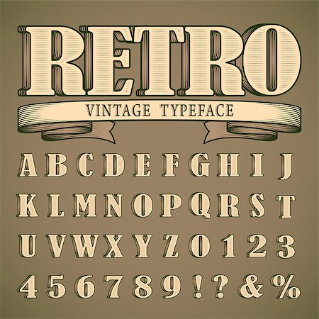 font design background - Bold retro vintage font, western style design, full alphabet and numbers Stock Photo - Budget Royalty-Free & Subscription, Code: 400-08965486