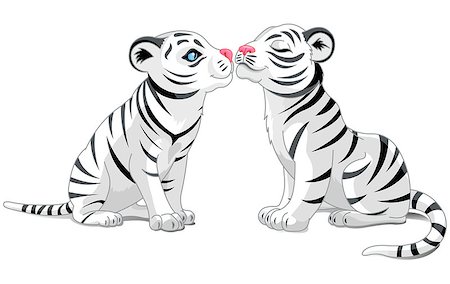 Illustration of two white tigers in love Stock Photo - Budget Royalty-Free & Subscription, Code: 400-08966691