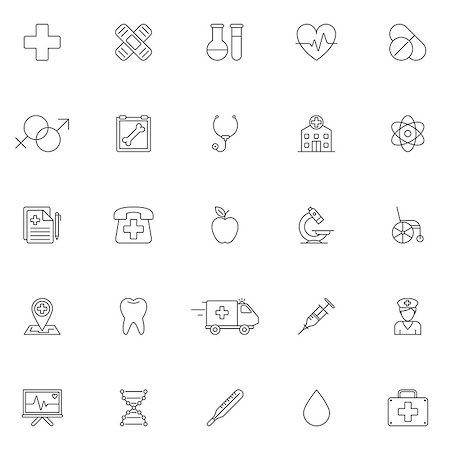 pills vector - Set of 25 medicine and healthcare symbols. Thin line icons on white background Stock Photo - Budget Royalty-Free & Subscription, Code: 400-08967101