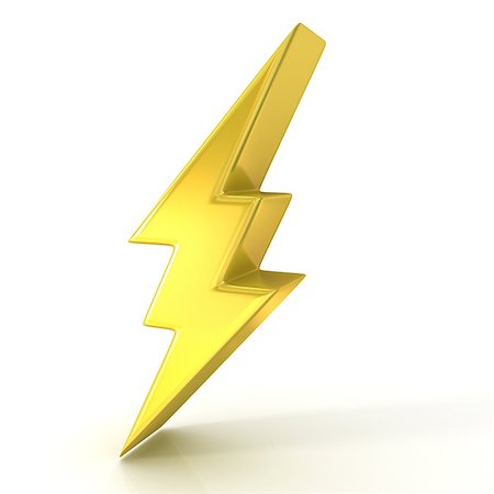 simsearch:400-04256241,k - Lightning symbol, 3D golden sign isolated on white background Stock Photo - Budget Royalty-Free & Subscription, Code: 400-08967308