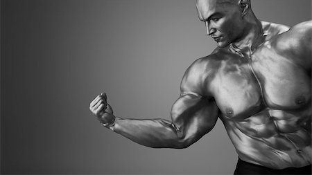 Bodybuilder posing and flexing his biceps. Fitness muscled man. This is a 3d render illustration Stock Photo - Budget Royalty-Free & Subscription, Code: 400-08968343