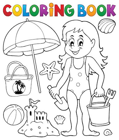 simsearch:400-04423521,k - Coloring book girl and beach objects - eps10 vector illustration. Photographie de stock - Aubaine LD & Abonnement, Code: 400-08968400