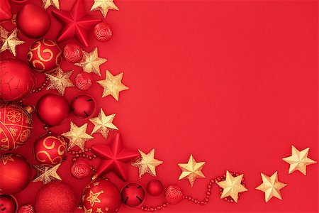 Christmas red and gold bauble decorations forming a background border. Stock Photo - Budget Royalty-Free & Subscription, Code: 400-08968492