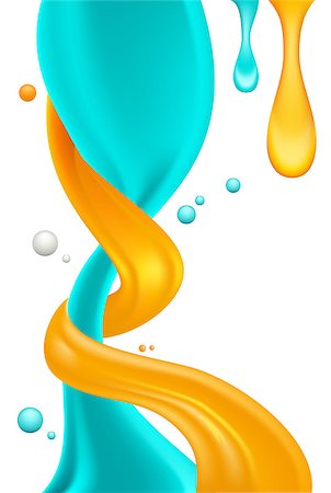 pouring ink vector - Blue and yellow liquid paint on white background. Realistic vector 3d illustration Stock Photo - Budget Royalty-Free & Subscription, Code: 400-08968601