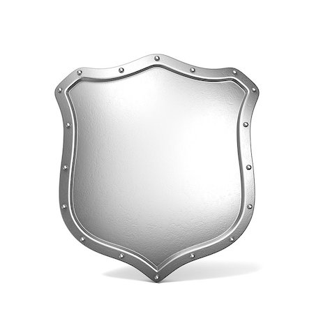 Metal shield. 3D render illustration isolated on white background Stock Photo - Budget Royalty-Free & Subscription, Code: 400-08960303