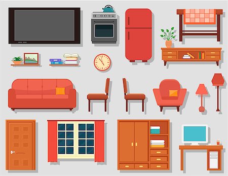 furniture set for home room interior. furniture set for furnishing house or furnishing living room or work room Stock Photo - Budget Royalty-Free & Subscription, Code: 400-08960339