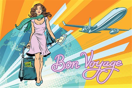 Beautiful girl with a ticket for the flight. Pop art retro vector illustration. Travel and tourism. Lifestyle Stock Photo - Budget Royalty-Free & Subscription, Code: 400-08960761