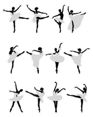 simsearch:400-04255721,k - Black silhouettes of ballerinas on a white background Stock Photo - Budget Royalty-Free & Subscription, Code: 400-08960963
