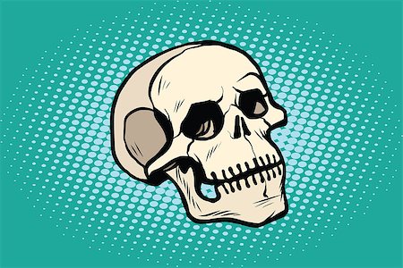 skull with bone in mouth - human skull head skeleton. Pop art retro vector illustration Stock Photo - Budget Royalty-Free & Subscription, Code: 400-08961435