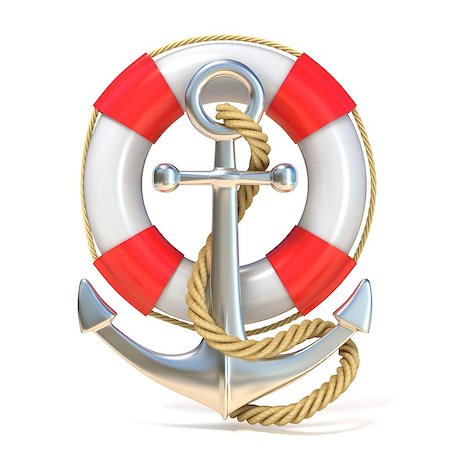 Anchor, lifebuoy and rope. 3D render illustration isolated on white background Stock Photo - Budget Royalty-Free & Subscription, Code: 400-08961767