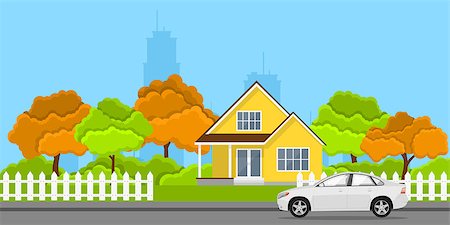 picture of a privat house and a car in front of it, flat style banner concept Stock Photo - Budget Royalty-Free & Subscription, Code: 400-08963219