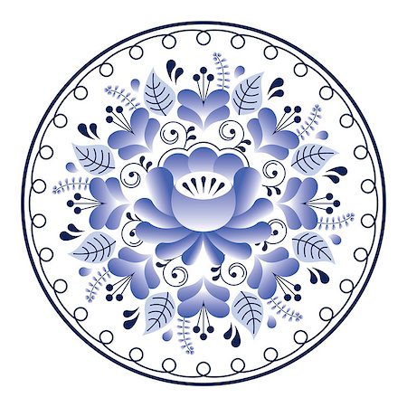 Vector pattern with flowers and leaves, inspired by ceramics from Russia Stock Photo - Budget Royalty-Free & Subscription, Code: 400-08963524