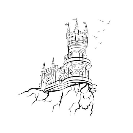 fantasy mountain castle - Yalta Swallow Nest. Drawing vector illustration Stock Photo - Budget Royalty-Free & Subscription, Code: 400-08974581