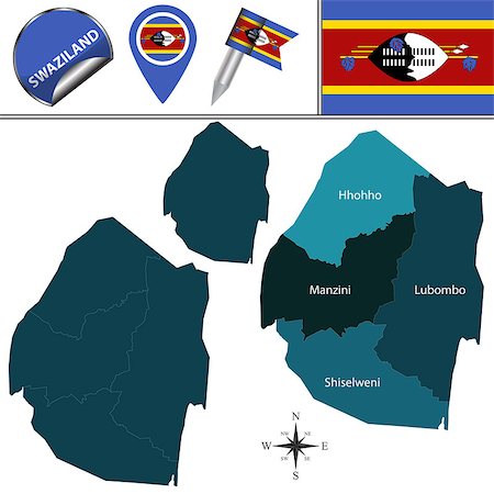 swaziland - Vector map of Swaziland with named regions and travel icons Stock Photo - Budget Royalty-Free & Subscription, Code: 400-08975734
