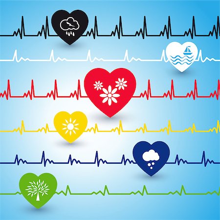 simsearch:400-07222508,k - Several heartbeat lines with different heart condition. Photographie de stock - Aubaine LD & Abonnement, Code: 400-08975738