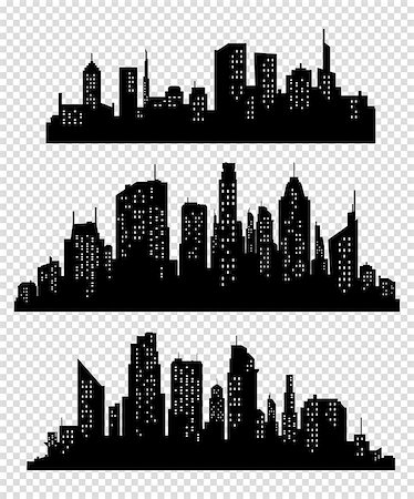Set of vector cities silhouette. Vector city icon collection Stock Photo - Budget Royalty-Free & Subscription, Code: 400-08975748