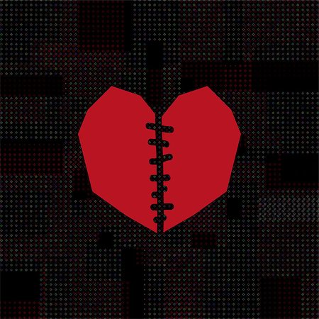 simsearch:400-06207242,k - Red sewn flat heart on black background Stock Photo - Budget Royalty-Free & Subscription, Code: 400-08975838
