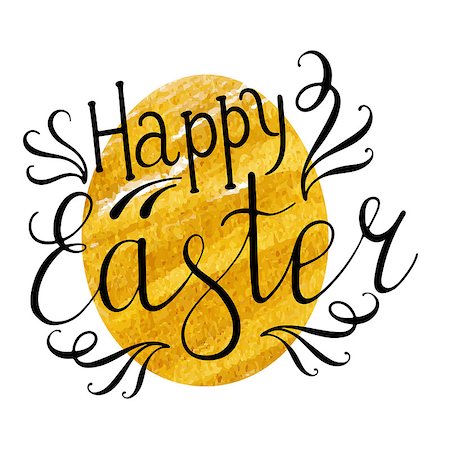 Easter egg with handwritten text. Illustration in gold color. Stock Photo - Budget Royalty-Free & Subscription, Code: 400-08976644