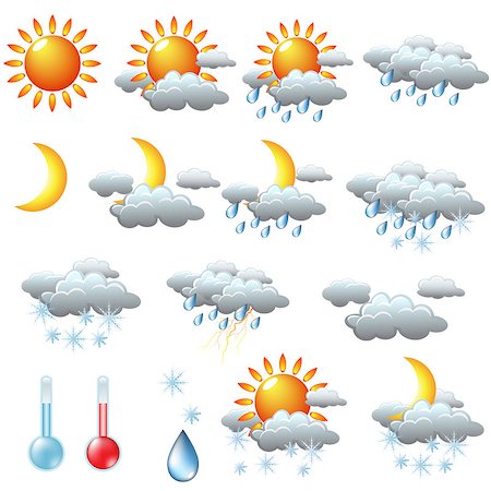 simsearch:400-04046799,k - weather icons  sun, rain, snow, storm, clouds on a white background Foto de stock - Super Valor sin royalties y Suscripción, Código: 400-08977007