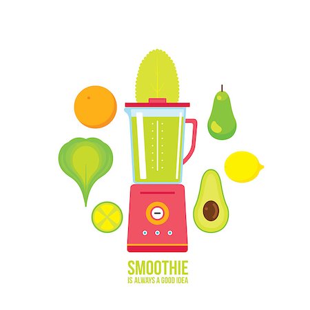 fresh juice and fruits graphics - Blender with avocado Pear Orange and Greens Healthy smoothie Vector illustration Stock Photo - Budget Royalty-Free & Subscription, Code: 400-08977313