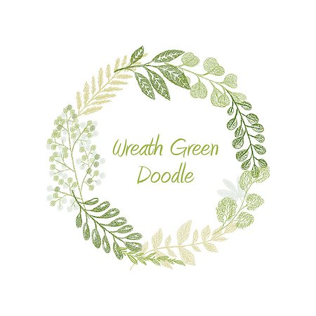 floral hand drawn - Green doodle floral circle wreath vector isolated on white background Stock Photo - Budget Royalty-Free & Subscription, Code: 400-08977554