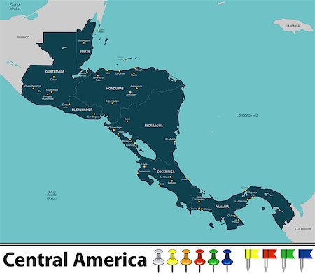 Vector map of Central America with countries, big cities and icons Stock Photo - Budget Royalty-Free & Subscription, Code: 400-08978500