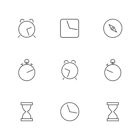 Different icons clock of thin lines, isolated on white background. Flat style, vector illustration. Stock Photo - Budget Royalty-Free & Subscription, Code: 400-08979156