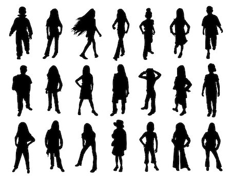 simsearch:400-04332775,k - Twenty one silhouettes of kids models at fashion show. Isolated white background. EPS file available. Stock Photo - Budget Royalty-Free & Subscription, Code: 400-08979150