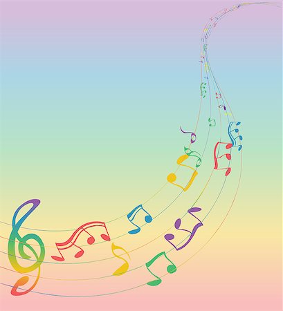 simsearch:400-04855216,k - Set of musical notes on a five-line clock. Colors of rainbow. Treble clef. Vector Illustration. EPS10 Stock Photo - Budget Royalty-Free & Subscription, Code: 400-08979312
