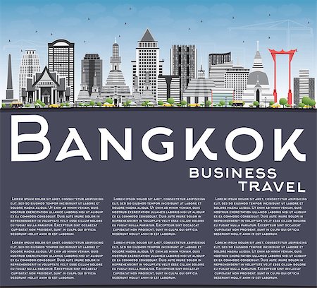 Bangkok Skyline with Gray Landmarks, Blue Sky and Copy Space. Vector Illustration. Business Travel and Tourism Concept with Bangkok City. Image for Presentation Banner Placard and Web Site. Stock Photo - Budget Royalty-Free & Subscription, Code: 400-08979616