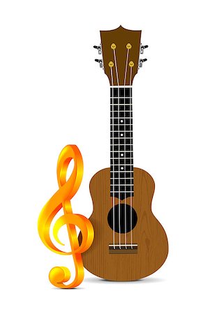 simsearch:400-04859094,k - Ukulele - Hawaiian musical instrument. Vector illustration on white background with treble clef Stock Photo - Budget Royalty-Free & Subscription, Code: 400-08973834