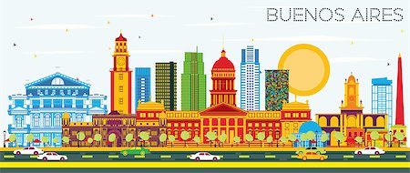 simsearch:400-07111236,k - Buenos Aires Skyline with Color Landmarks and Blue Sky. Vector Illustration. Stock Photo - Budget Royalty-Free & Subscription, Code: 400-08980665
