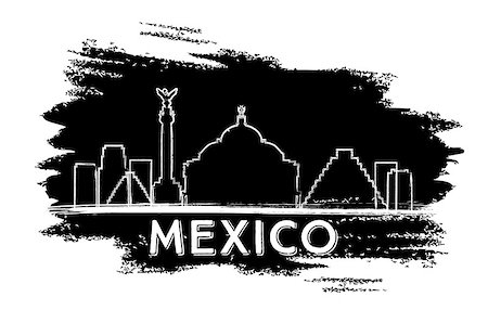 Mexico Skyline Silhouette. Hand Drawn Sketch. Vector Illustration. Business Travel and Tourism Concept with Modern Architecture. Image for Presentation Banner Placard and Web Site. Stock Photo - Budget Royalty-Free & Subscription, Code: 400-08980674
