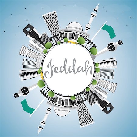 saudi arabia people - Jeddah Skyline with Gray Buildings, Blue Sky and Copy Space. Vector Illustration. Business Travel and Tourism Concept with Modern Buildings. Image for Presentation Banner Placard and Web Site. Stock Photo - Budget Royalty-Free & Subscription, Code: 400-08980671