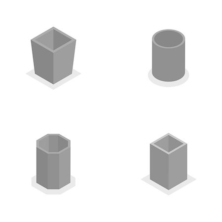 Set of concrete urns for garbage of different shapes, isolated on white background. Flat 3d isometric style, vector illustration. Stock Photo - Budget Royalty-Free & Subscription, Code: 400-08981354