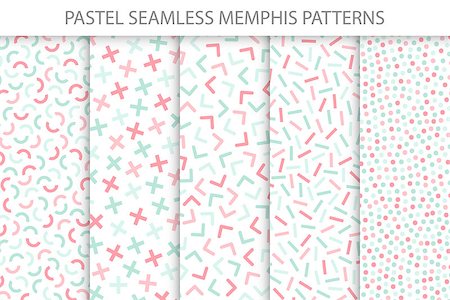 simsearch:400-08978166,k - Collection of colorful seamless memphis patterns. Mosaic geometric shapes - fashion 80 - 90s. Soft colors - delicate design. You can find seamless backgrounds in swatches panel. Stock Photo - Budget Royalty-Free & Subscription, Code: 400-08981505