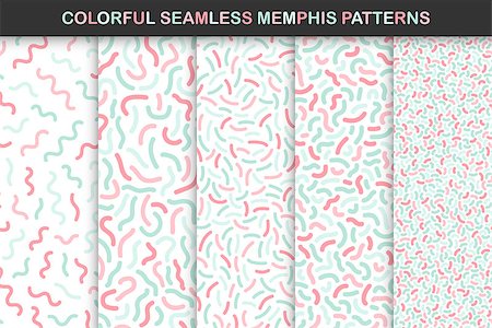 simsearch:400-08978166,k - Collection of colorful seamless memphis patterns. Mosaic delicate design - fashion 80 - 90s. You can find seamless backgrounds in swatches panel. Stock Photo - Budget Royalty-Free & Subscription, Code: 400-08981506