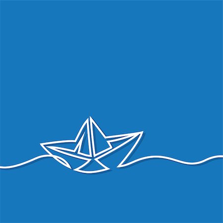 Continuous line drawing of paper boat. Business icon. Vector illustration on blue background Stock Photo - Budget Royalty-Free & Subscription, Code: 400-08981555