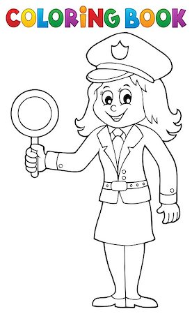 female police officer happy - Coloring book policewoman image 1 - eps10 vector illustration. Photographie de stock - Aubaine LD & Abonnement, Code: 400-08981852