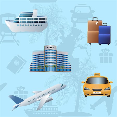 simsearch:400-07114343,k - seamless pattern travel, cruise, ship, plane, hotel on a blue background Stock Photo - Budget Royalty-Free & Subscription, Code: 400-08982193