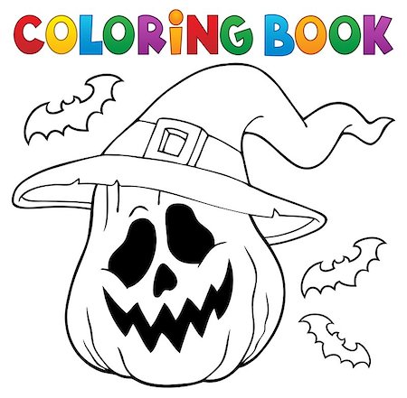 simsearch:400-04236823,k - Coloring book pumpkin in witch hat - eps10 vector illustration. Stock Photo - Budget Royalty-Free & Subscription, Code: 400-08982456