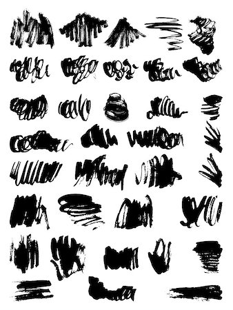 simsearch:400-07838679,k - Set of grunge painted vector stains, textured black ink brush strokes, modern grunge elements Stock Photo - Budget Royalty-Free & Subscription, Code: 400-08982509