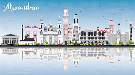 Alexandria Skyline with Gray Buildings, Blue Sky and Reflections. Vector Illustration. Business Travel and Tourism Concept with Historic Architecture. Image for Presentation Banner Placard and Web Site Stock Photo - Budget Royalty-Free & Subscription, Code: 400-08982584