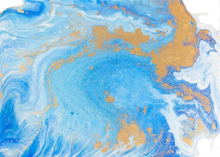 Blue and golden liquid texture. Watercolor hand drawn marbling illustration. Ink marble background Stock Photo - Budget Royalty-Free & Subscription, Code: 400-08997178