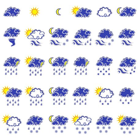 simsearch:400-07035035,k - Set of thirty forecast weather vector icons isolated on the white background Stock Photo - Budget Royalty-Free & Subscription, Code: 400-08997539