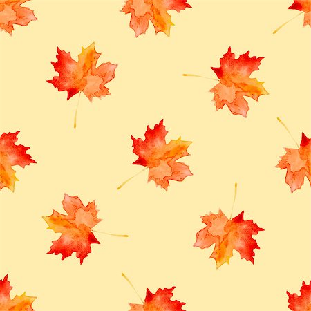 drawing of ginkgo leaf - Seamless pattern of autumn leaves by watercolor paint. Photographie de stock - Aubaine LD & Abonnement, Code: 400-08997668